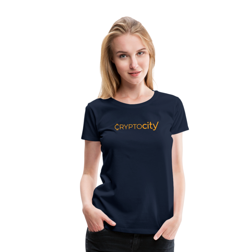 Frauen Premium T-Shirt mit dem klassischen Crypto City Schriftzug - Navy