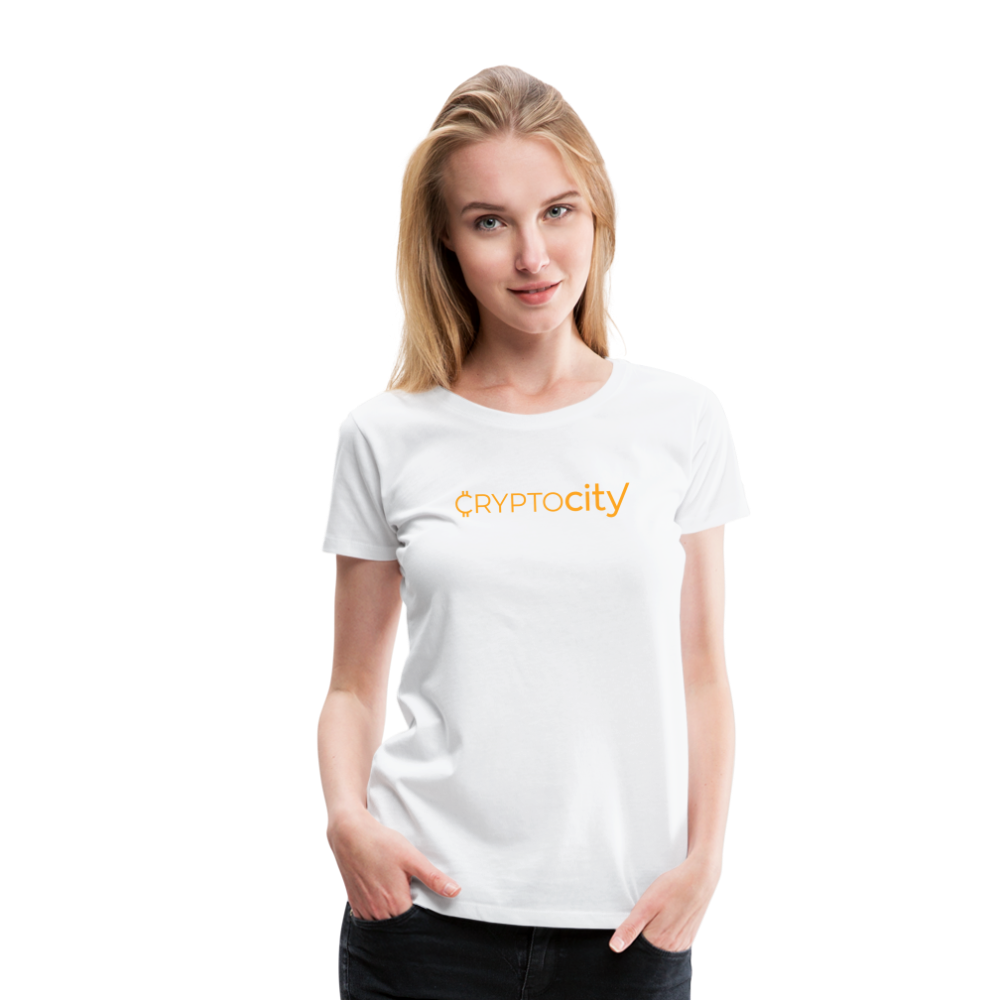 Frauen Premium T-Shirt mit dem klassischen Crypto City Schriftzug - Weiß