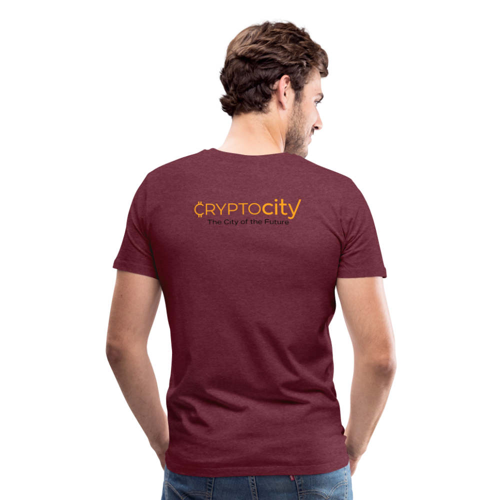 Männer Premium T-Shirt - The City + Logo - Iron Man Edition - Bordeauxrot meliert