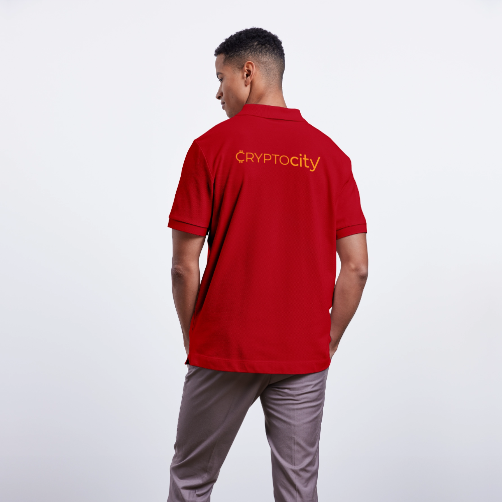 Bio-Poloshirt Herren mit dem klassischen CryptoCity Schriftug - Rot