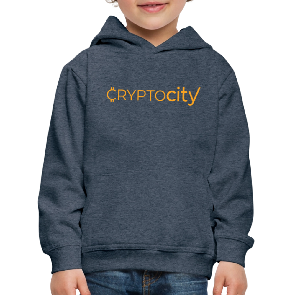 Kinder Premium Hoodie mit dem klassichen CryptoCity Schriftzug - Jeansblau