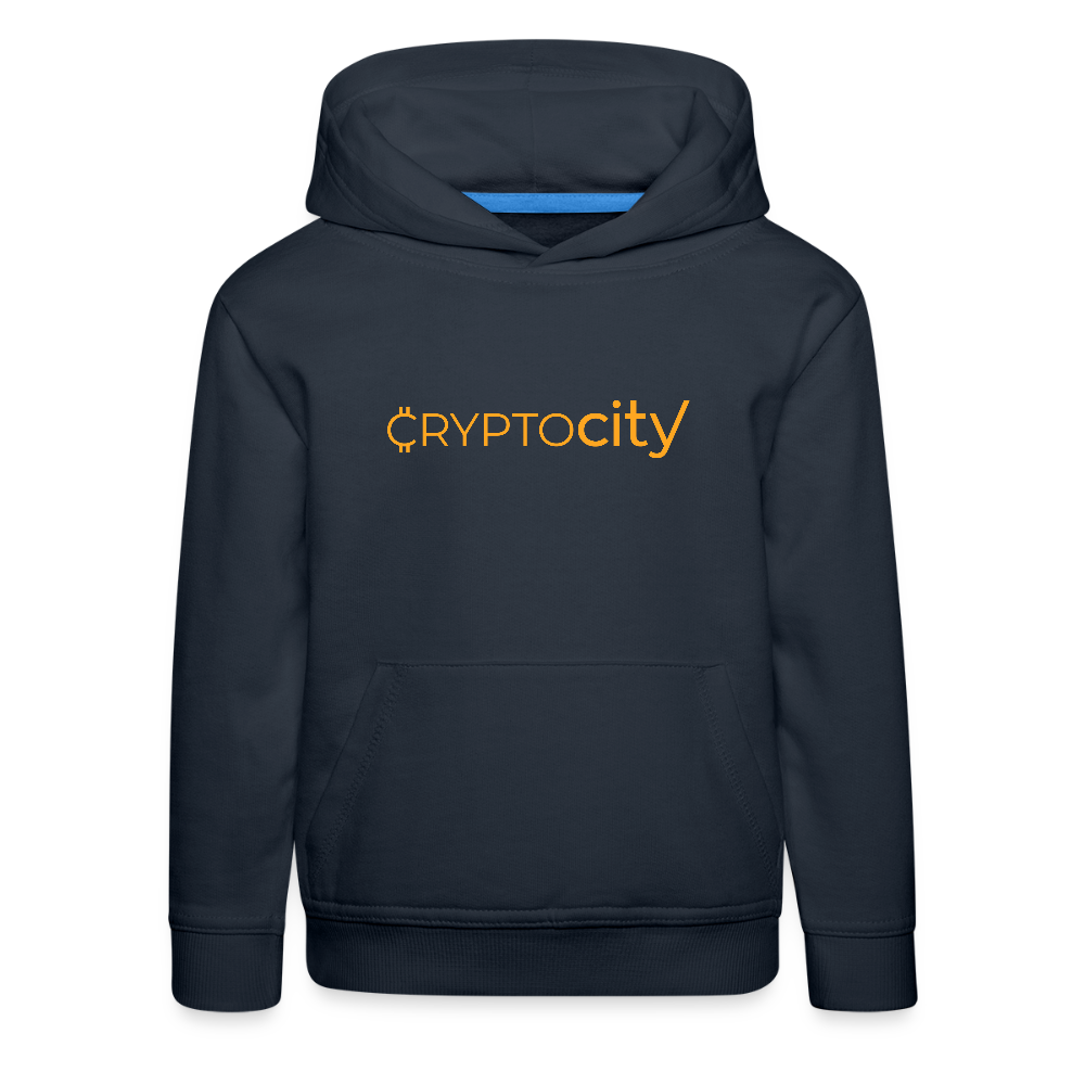 Kinder Premium Hoodie mit dem klassichen CryptoCity Schriftzug - Navy