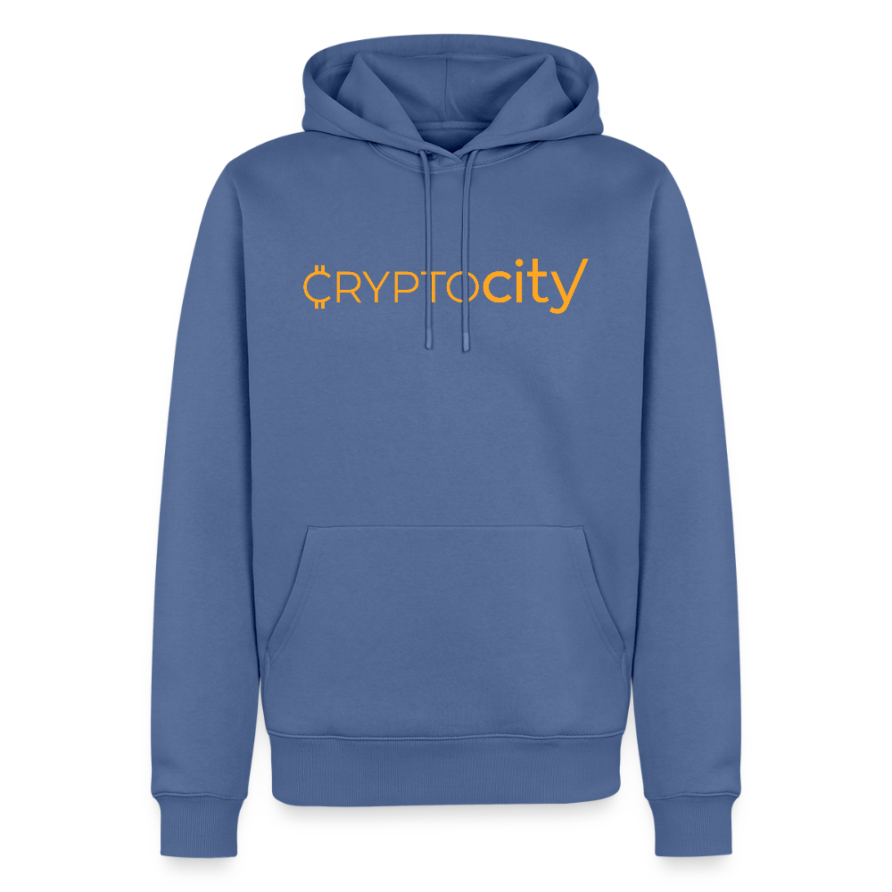 Männer Premium Hoodie mit dem klassischen CryptoCity Schriftzug - Taubenblau