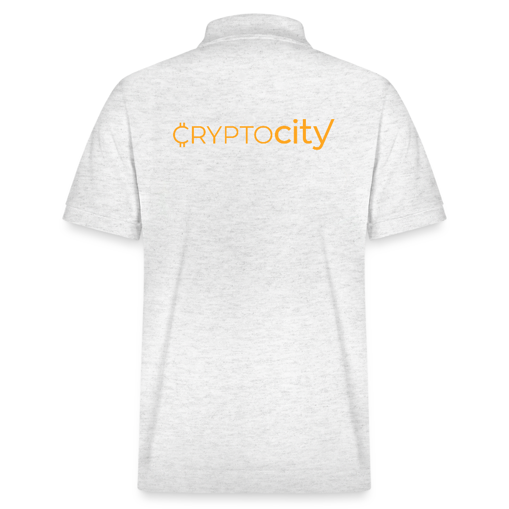 Bio-Poloshirt Herren mit dem klassischen CryptoCity Schriftug - Weiß meliert