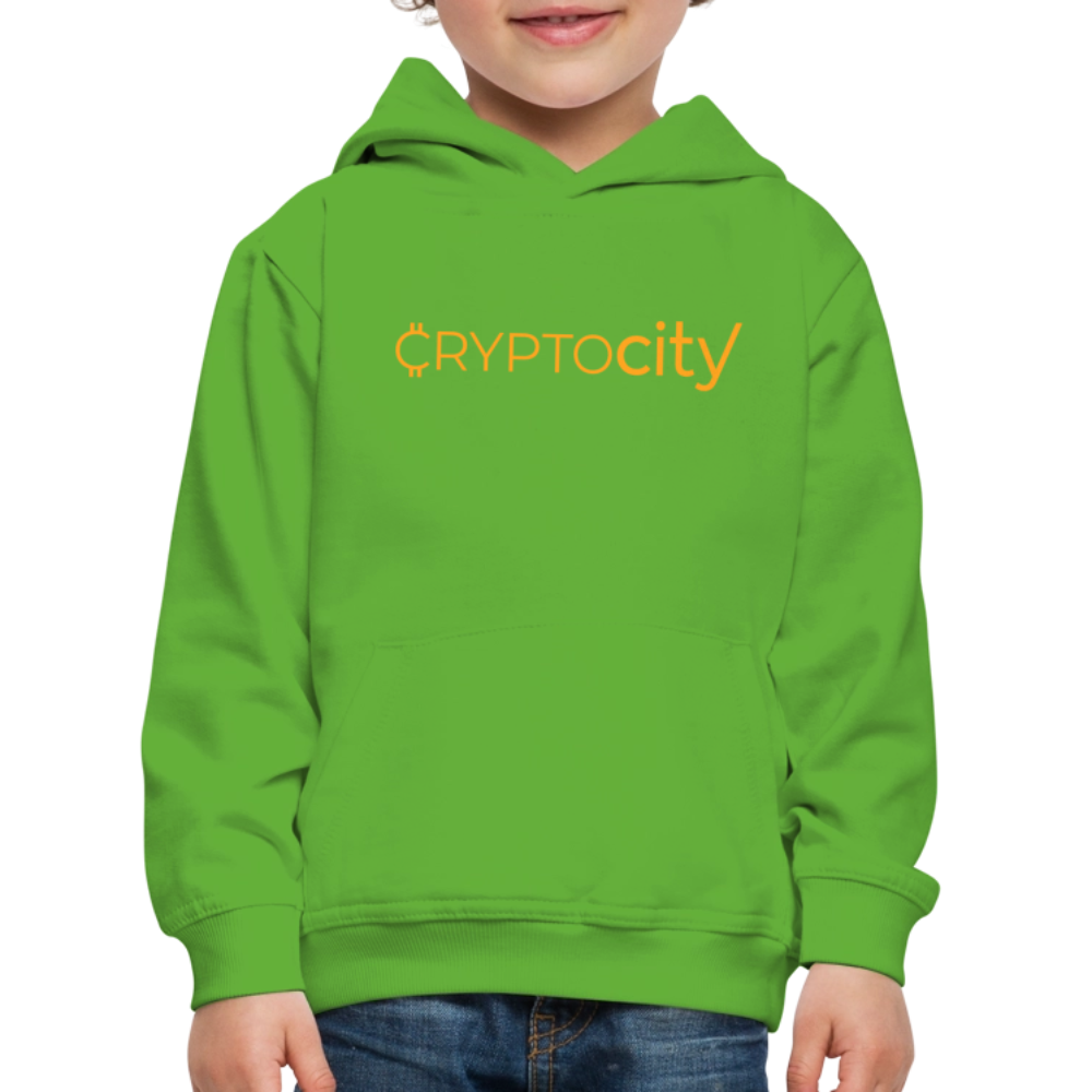 Kinder Premium Hoodie mit dem klassichen CryptoCity Schriftzug - Hellgrün