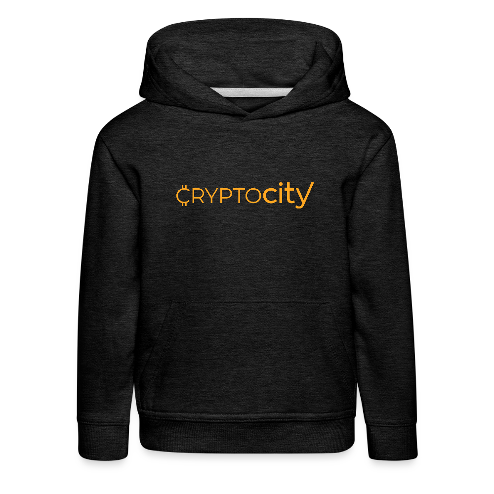 Kinder Premium Hoodie mit dem klassichen CryptoCity Schriftzug - Anthrazit
