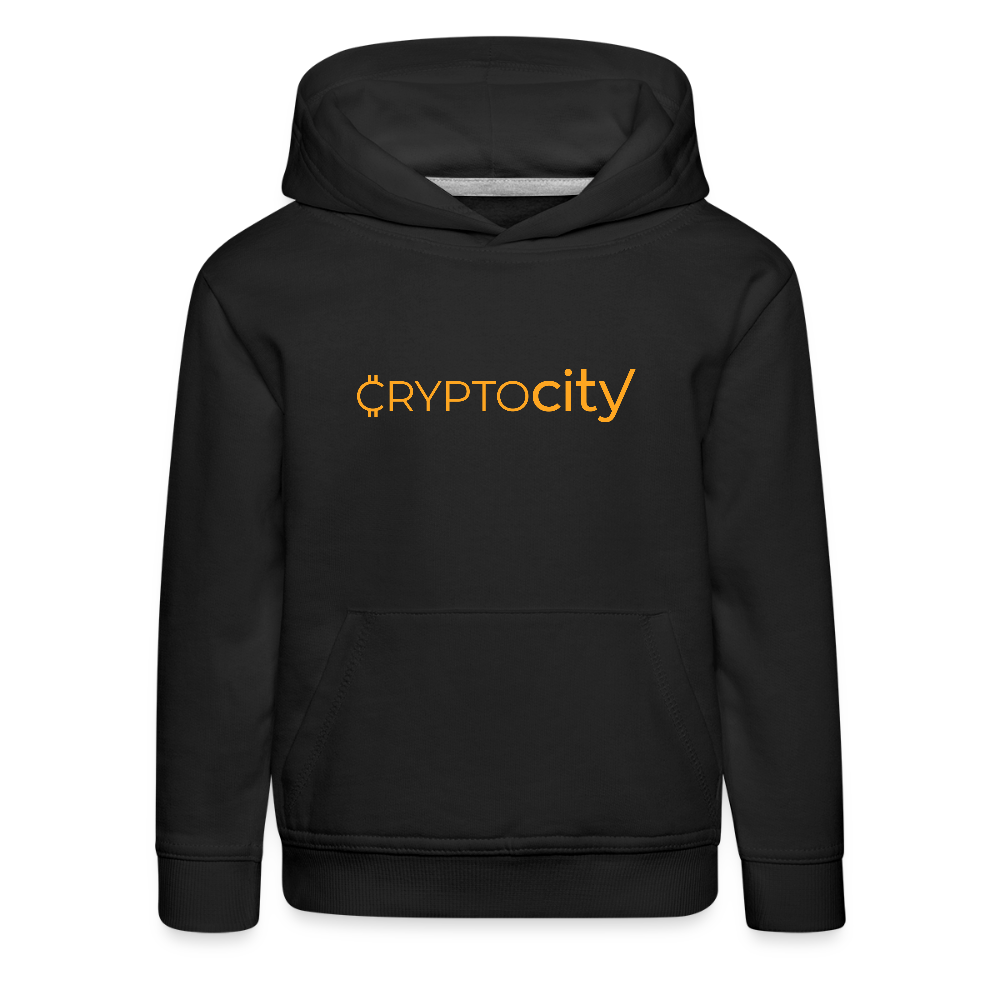 Kinder Premium Hoodie mit dem klassichen CryptoCity Schriftzug - Schwarz