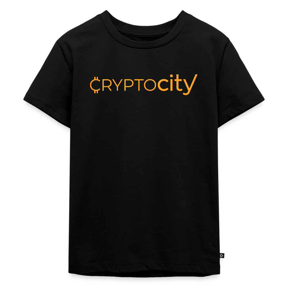 Kinder Premium T-Shirt mit dem klassichen CryptoCity Schriftzug - Schwarz
