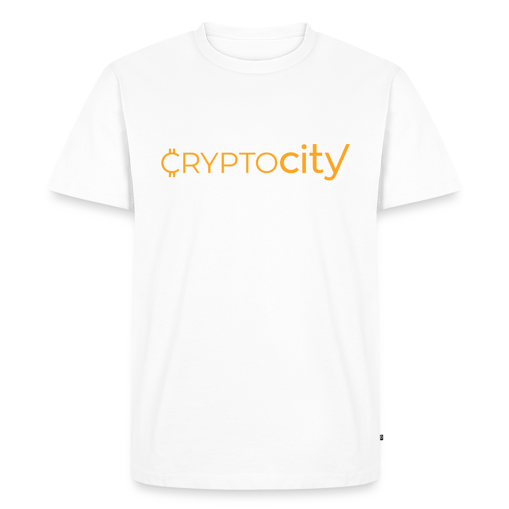 Männer Premium T-Shirt mit dem klassischen CryptoCity Schriftzug - Weiß