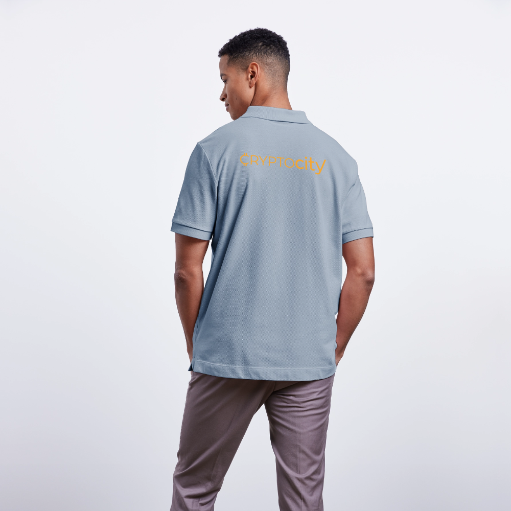 Bio-Poloshirt Herren mit dem klassischen CryptoCity Schriftug - sky Blue