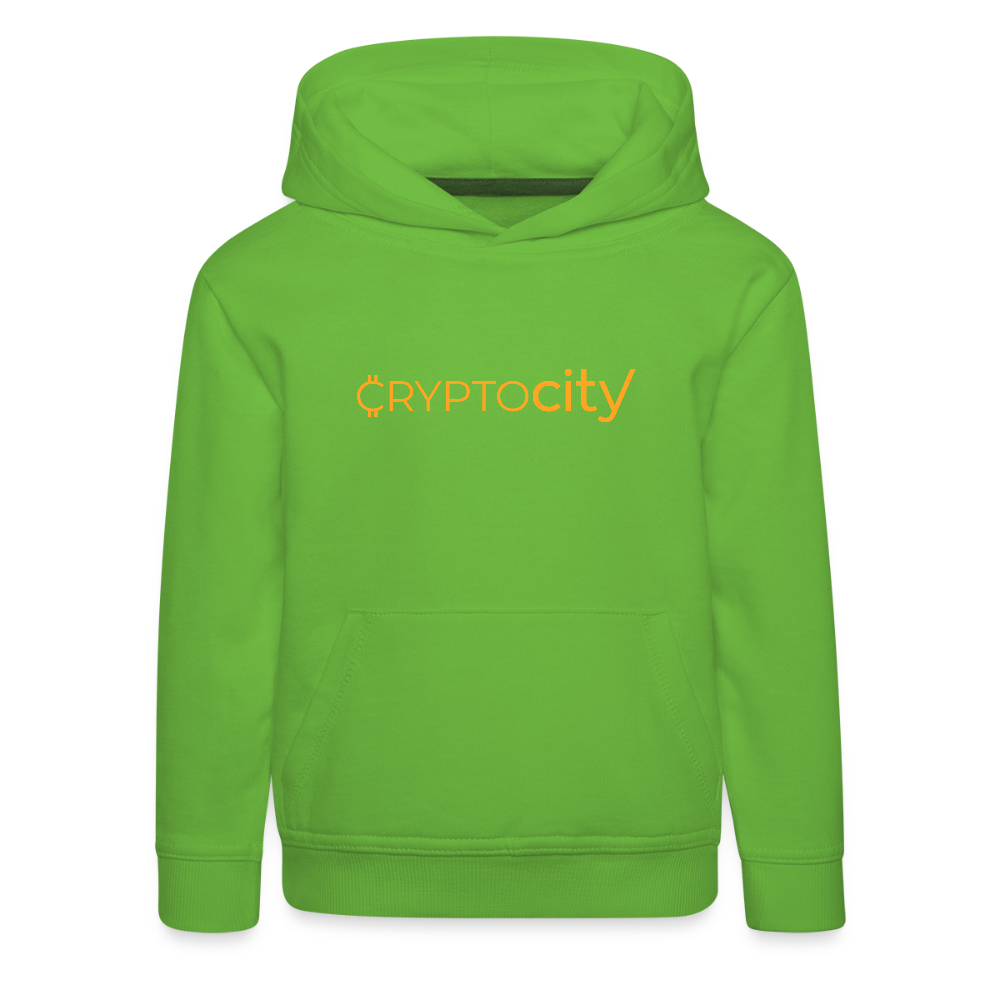 Kinder Premium Hoodie mit dem klassichen CryptoCity Schriftzug - Hellgrün