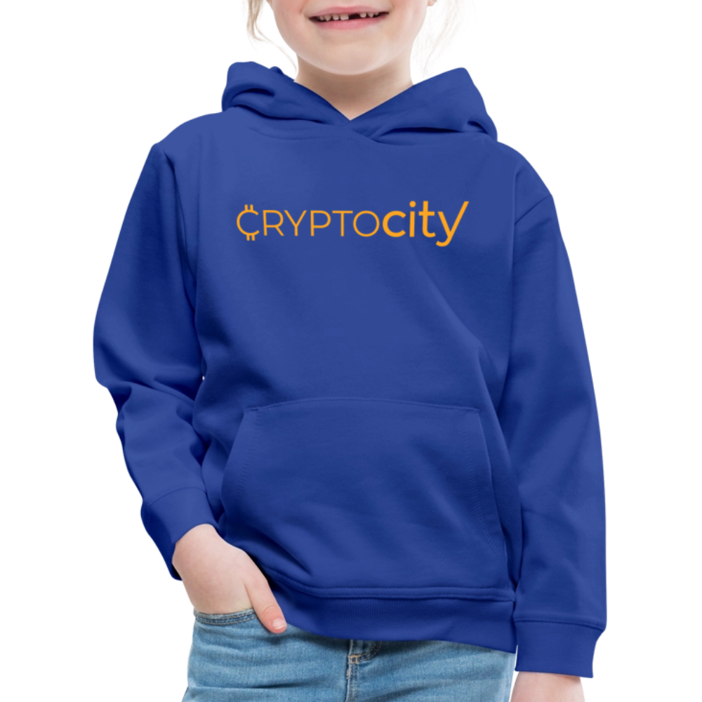Kinder Premium Hoodie mit dem klassichen CryptoCity Schriftzug - Royalblau