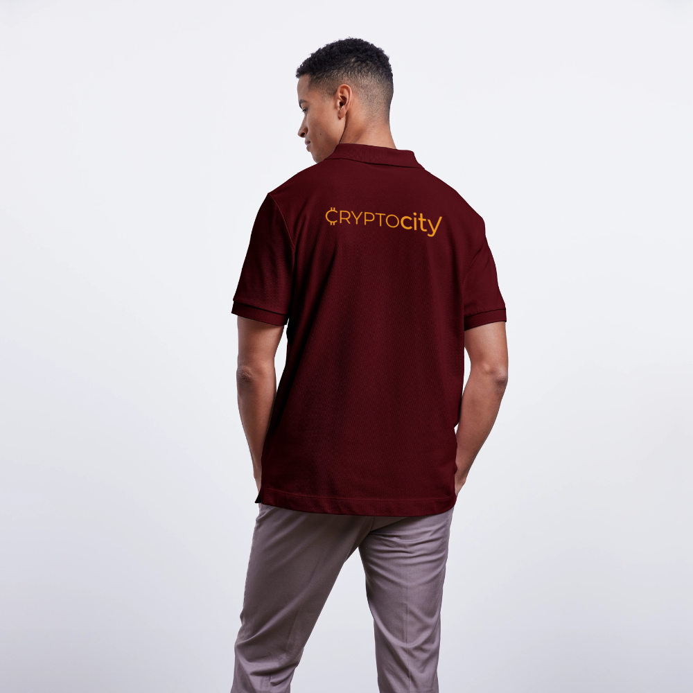 Bio-Poloshirt Herren mit dem klassischen CryptoCity Schriftug - Burgunderrot