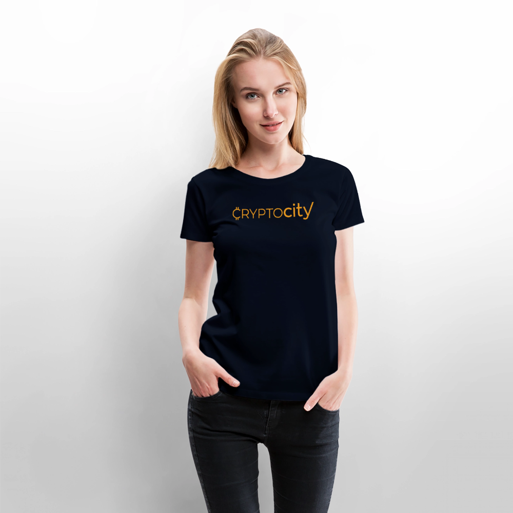 Frauen Premium T-Shirt mit dem klassischen Crypto City Schriftzug - Navy