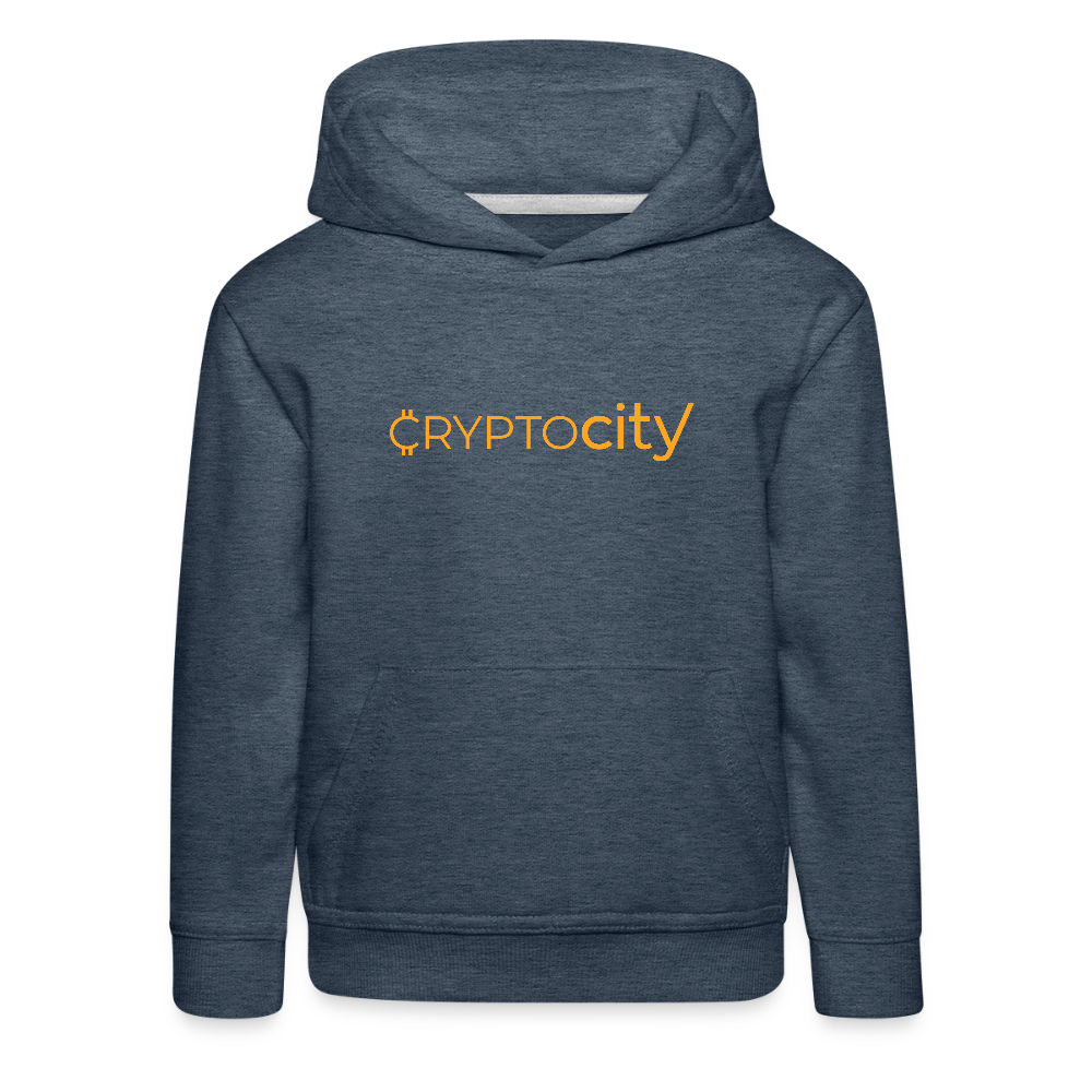 Kinder Premium Hoodie mit dem klassichen CryptoCity Schriftzug - Jeansblau