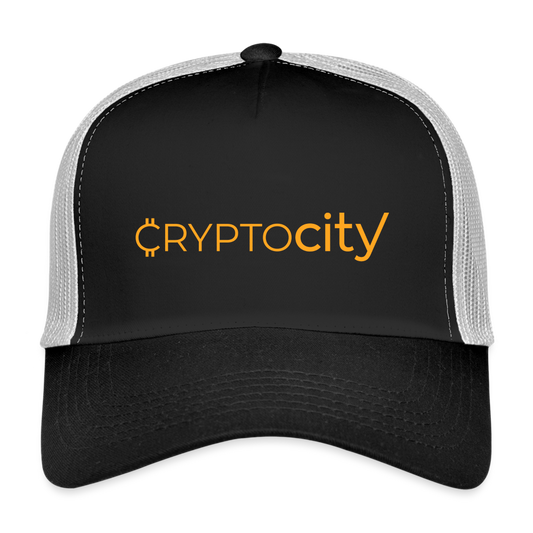 Trucker Cap mit dem klassischen CryptoCity Schriftzug - Schwarz/Steingrau