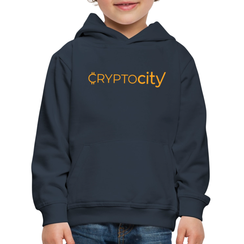 Kinder Premium Hoodie mit dem klassichen CryptoCity Schriftzug - Navy