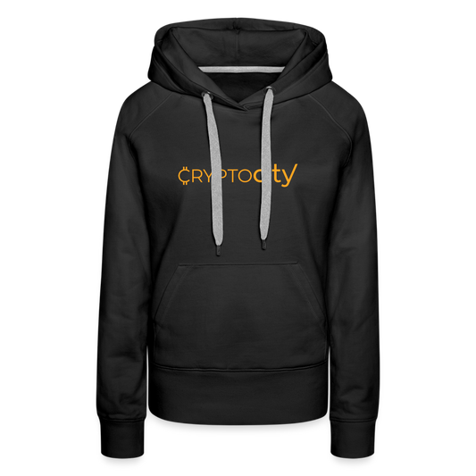 Frauen Premium Hoodie mit dem klassischen CryptoCity Schriftzug - Schwarz