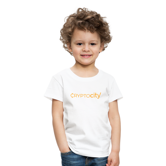 Kinder Premium T-Shirt mit dem klassichen CryptoCity Schriftzug - Weiß