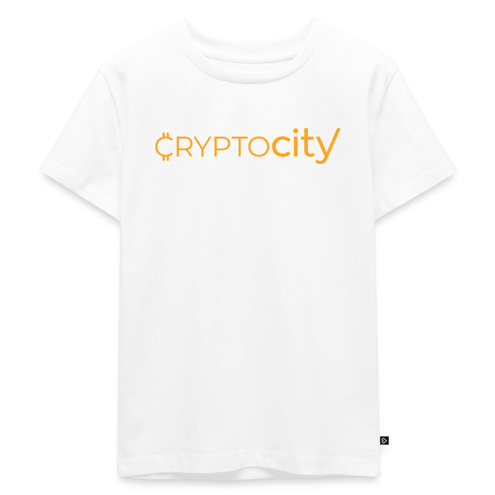Kinder Premium T-Shirt mit dem klassichen CryptoCity Schriftzug - Weiß