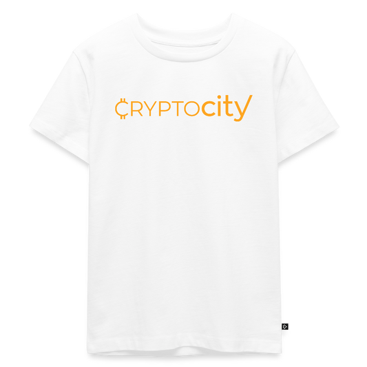 Kinder Premium T-Shirt mit dem klassichen CryptoCity Schriftzug - Weiß