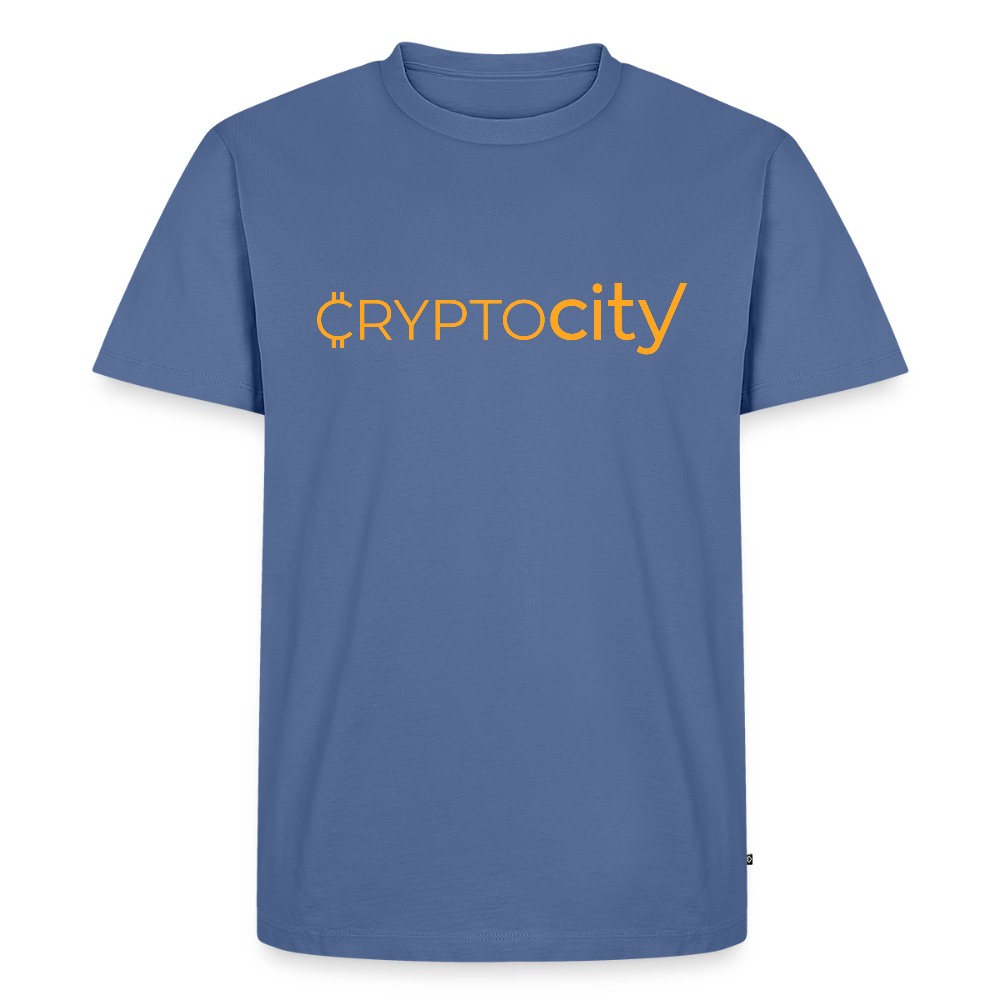 Männer Premium T-Shirt mit dem klassischen CryptoCity Schriftzug - Taubenblau