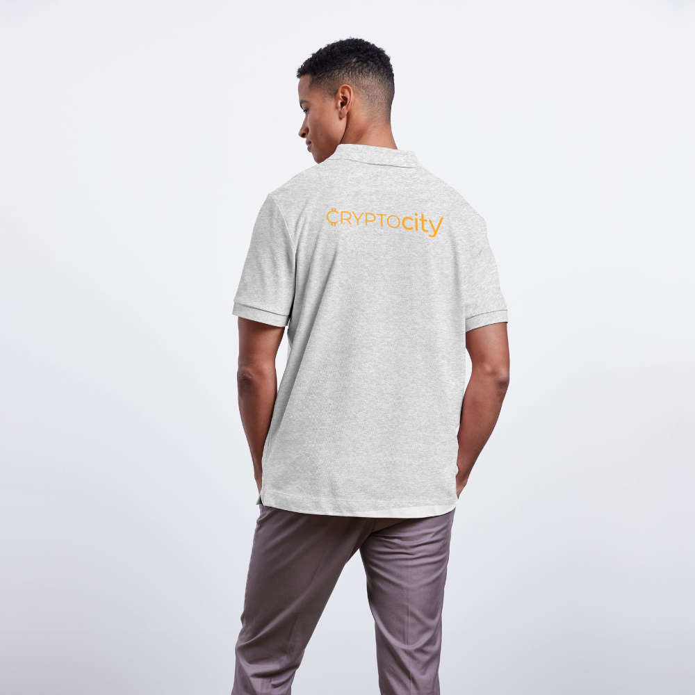 Bio-Poloshirt Herren mit dem klassischen CryptoCity Schriftug - Weiß meliert