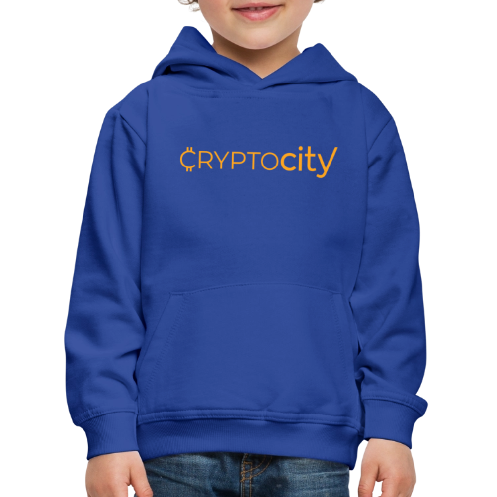 Kinder Premium Hoodie mit dem klassichen CryptoCity Schriftzug - Royalblau