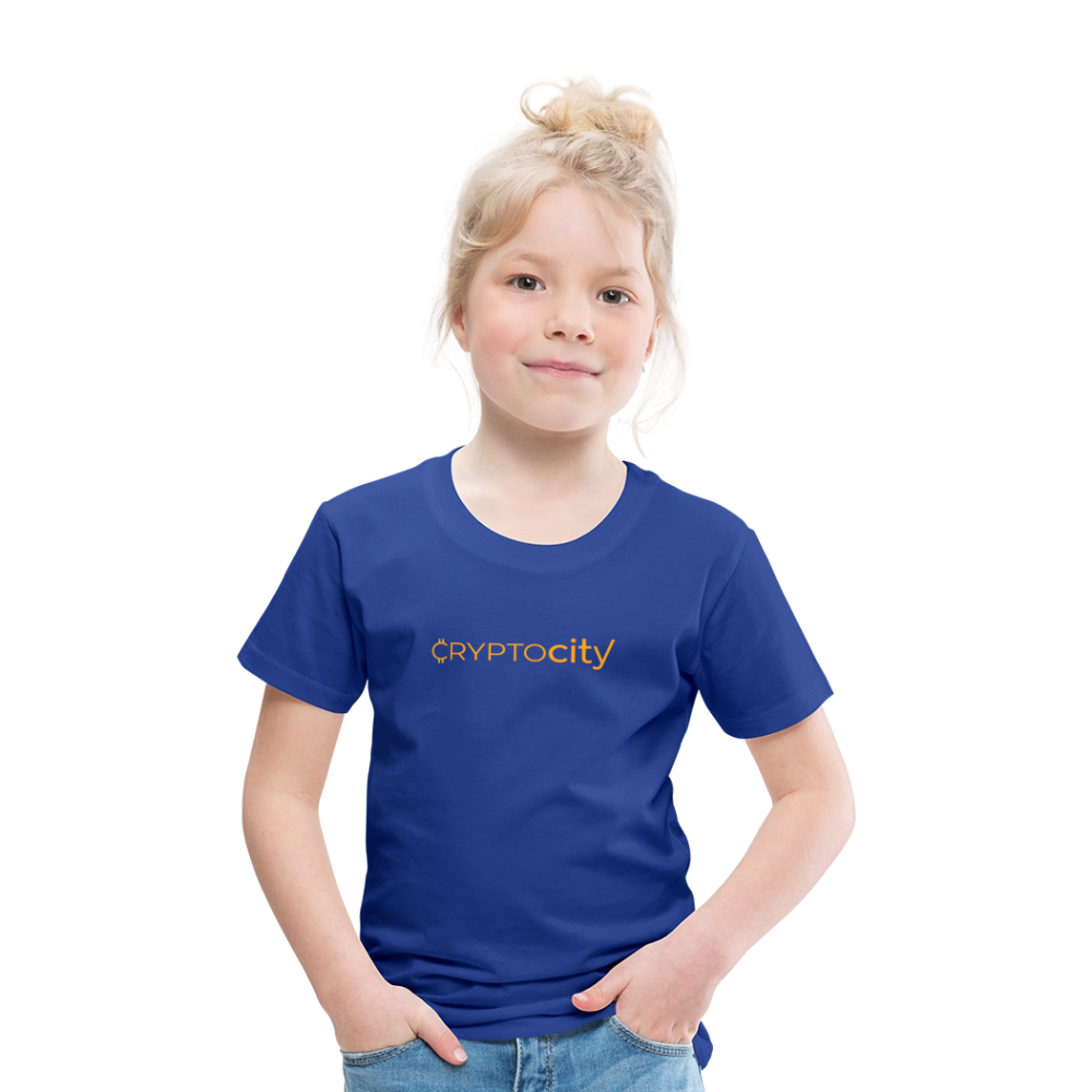 Kinder Premium T-Shirt mit dem klassichen CryptoCity Schriftzug - Königsblau