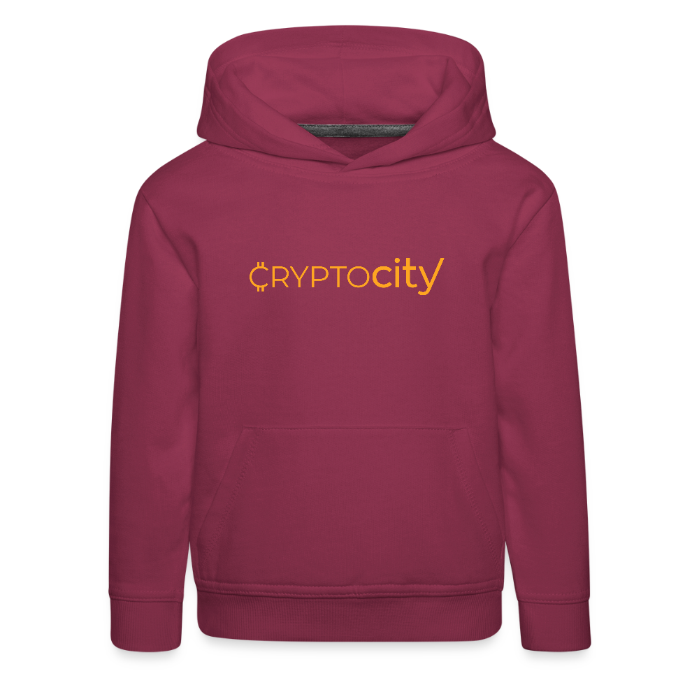 Kinder Premium Hoodie mit dem klassichen CryptoCity Schriftzug - Bordeaux