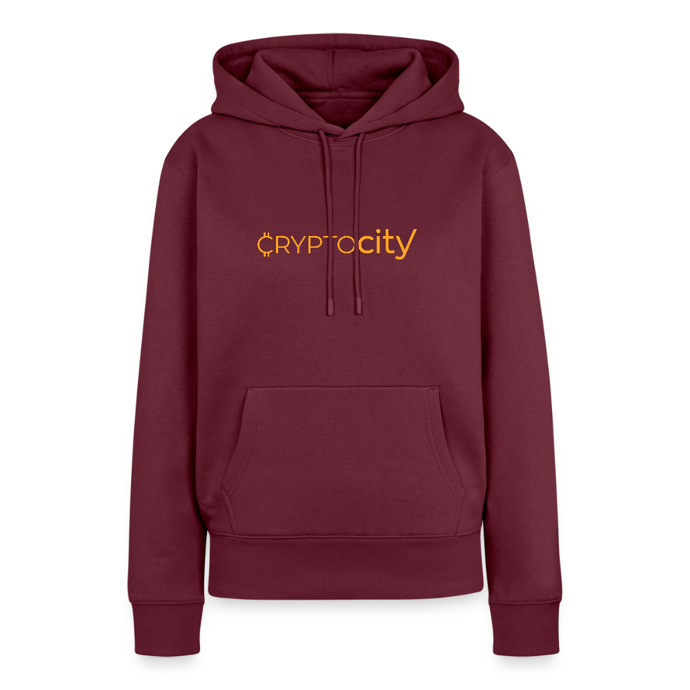 Frauen Premium Hoodie mit dem klassischen CryptoCity Schriftzug - Burgunderrot