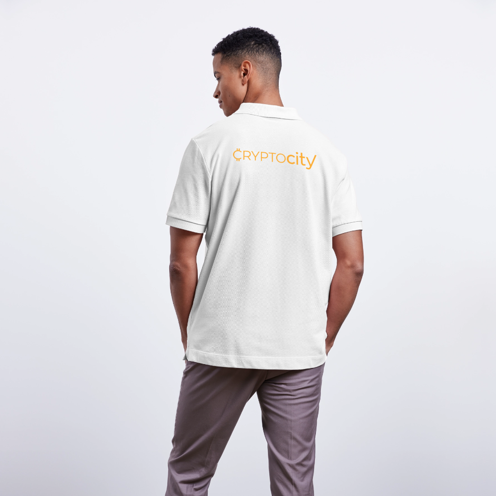 Bio-Poloshirt Herren mit dem klassischen CryptoCity Schriftug - Weiß
