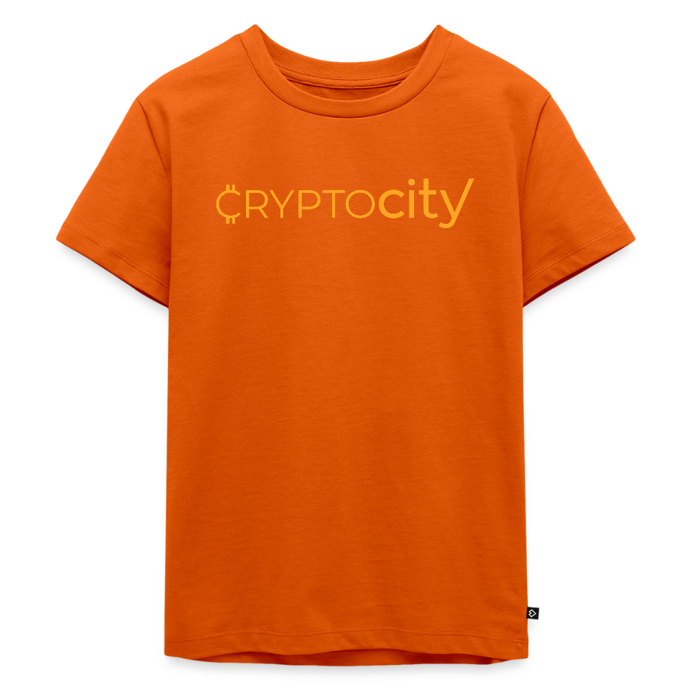 Kinder Premium T-Shirt mit dem klassichen CryptoCity Schriftzug - Orange 