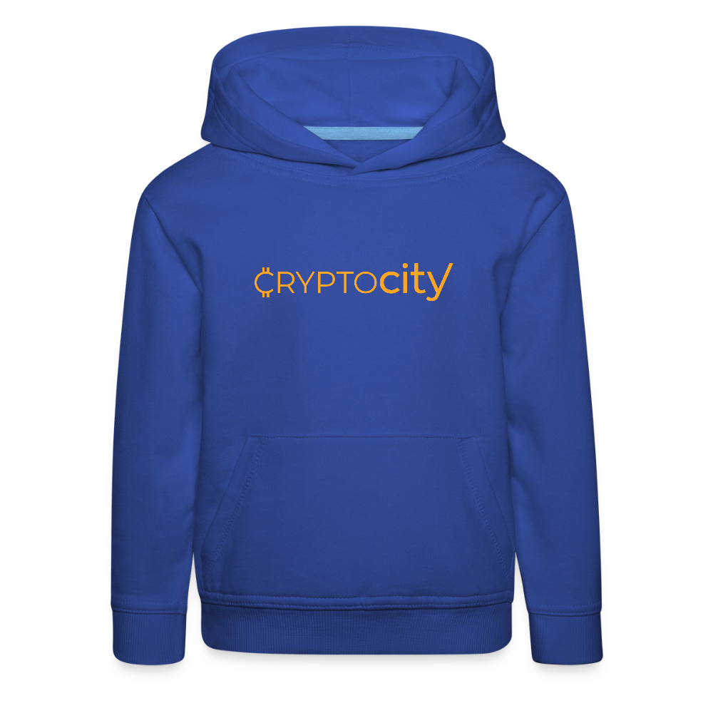 Kinder Premium Hoodie mit dem klassichen CryptoCity Schriftzug - Royalblau