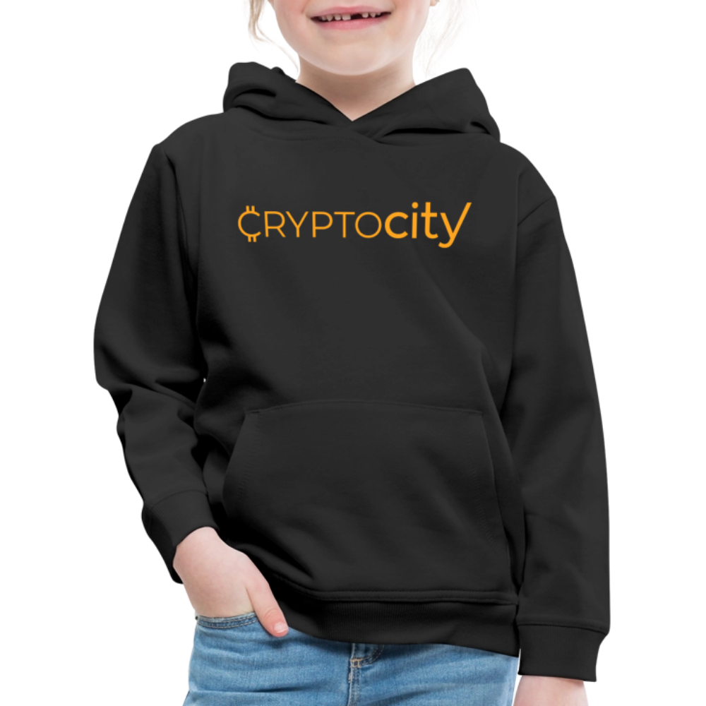 Kinder Premium Hoodie mit dem klassichen CryptoCity Schriftzug - Schwarz