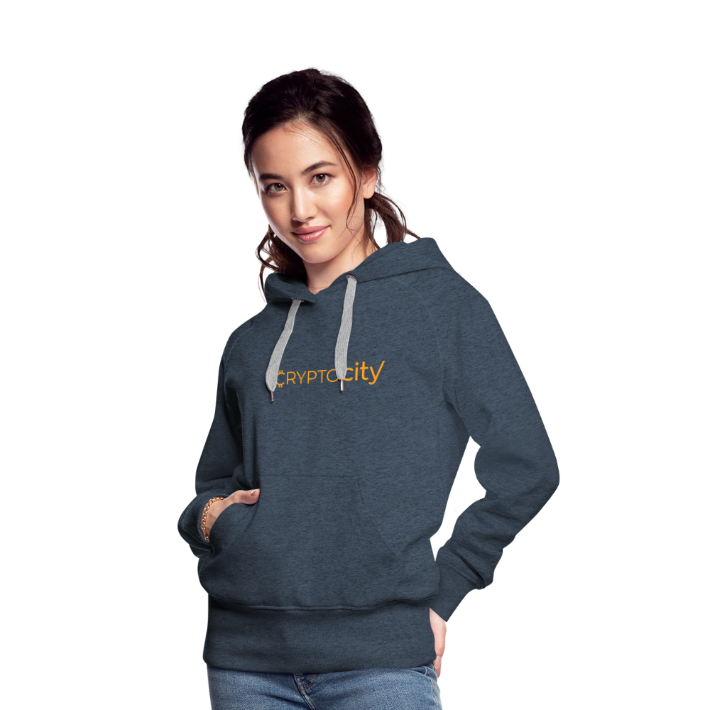 Frauen Premium Hoodie mit dem klassischen CryptoCity Schriftzug - Jeansblau