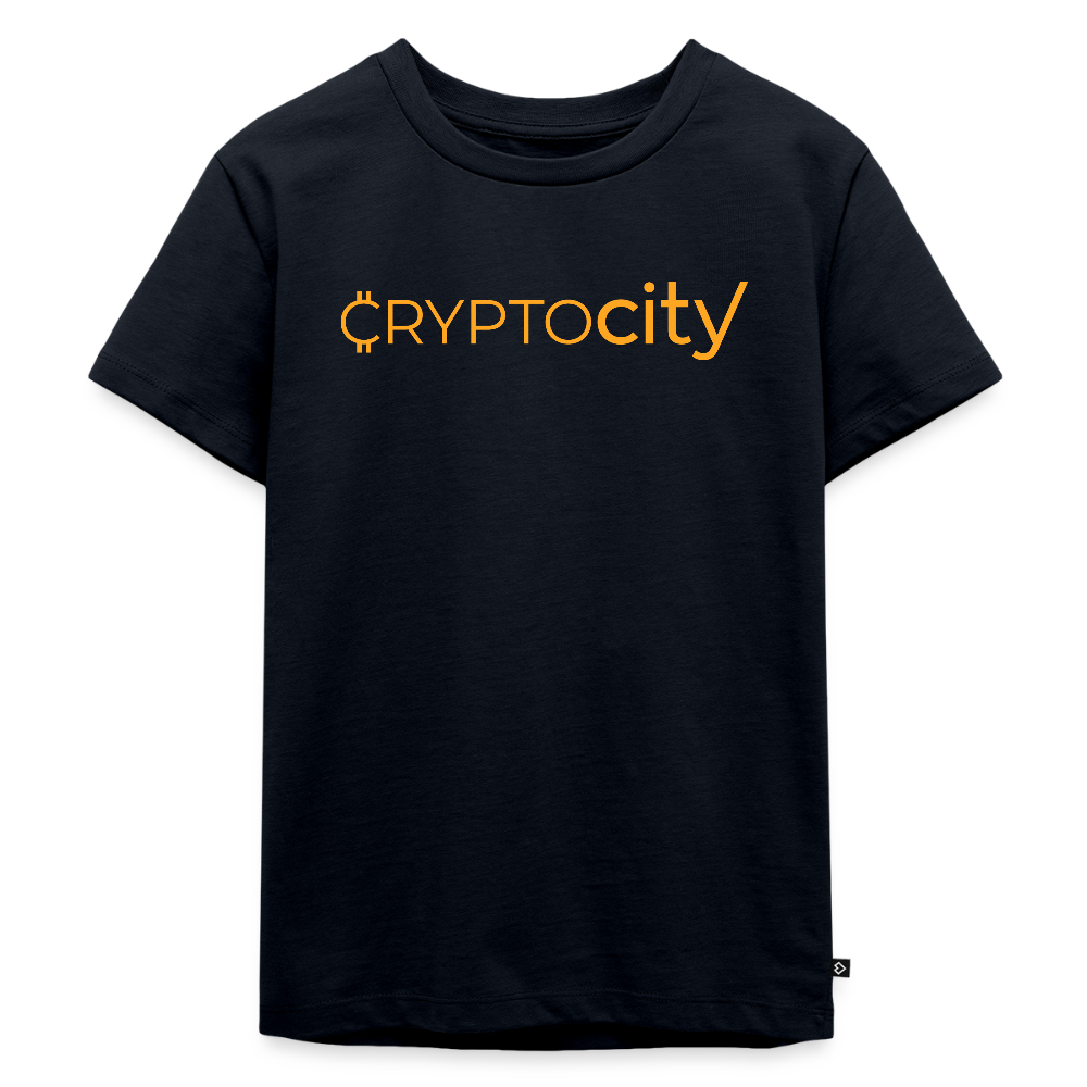 Kinder Premium T-Shirt mit dem klassichen CryptoCity Schriftzug - Navy