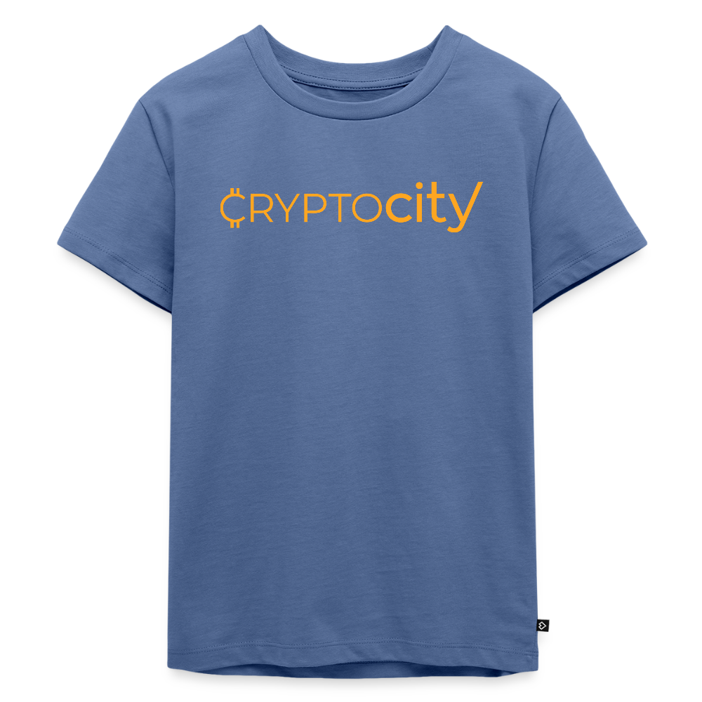 Kinder Premium T-Shirt mit dem klassichen CryptoCity Schriftzug - Taubenblau
