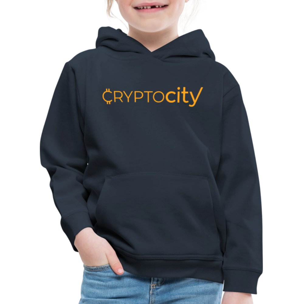 Kinder Premium Hoodie mit dem klassichen CryptoCity Schriftzug - Navy