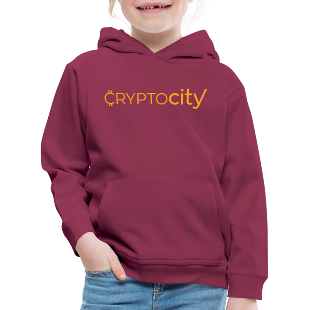 Kinder Premium Hoodie mit dem klassichen CryptoCity Schriftzug - Bordeaux