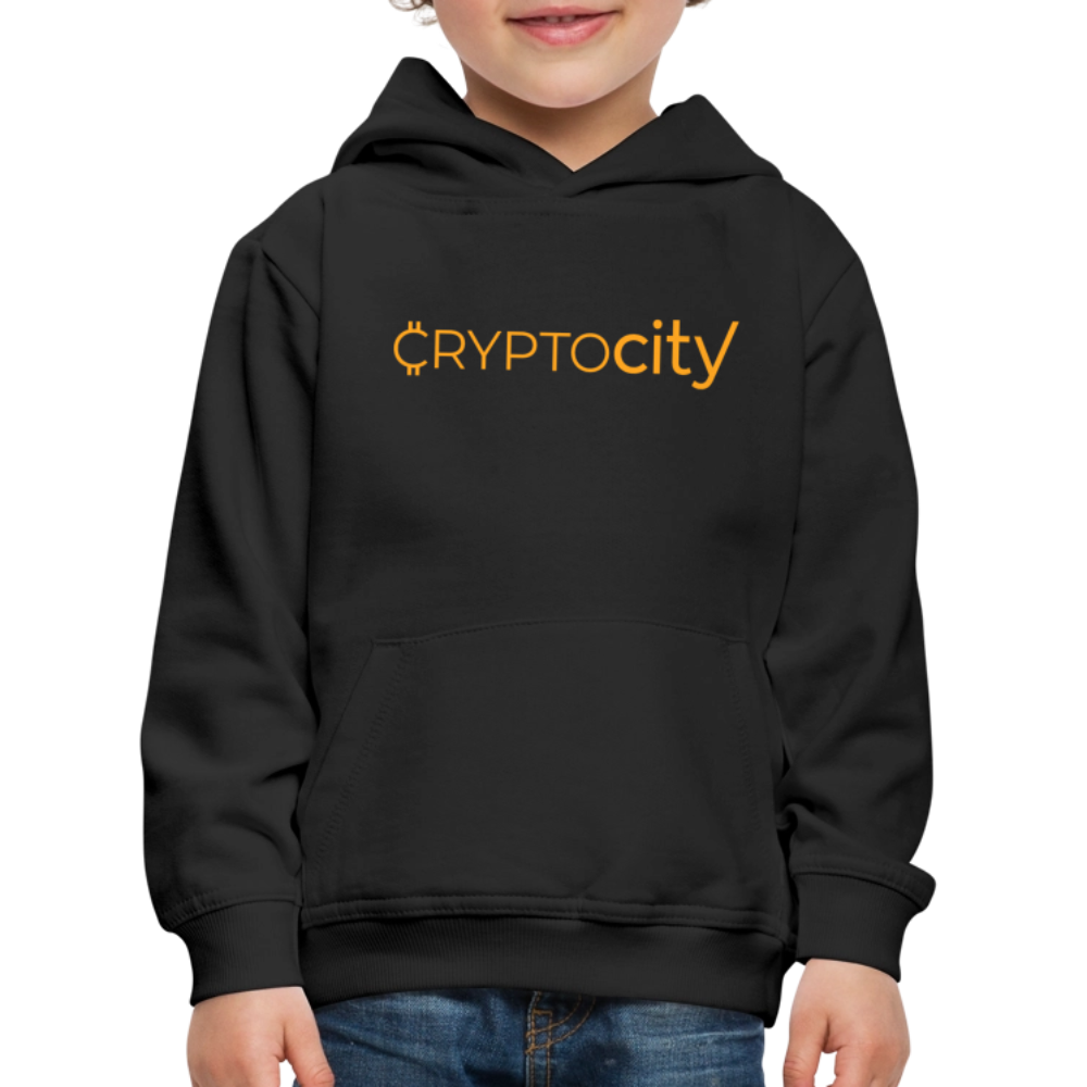 Kinder Premium Hoodie mit dem klassichen CryptoCity Schriftzug - Schwarz