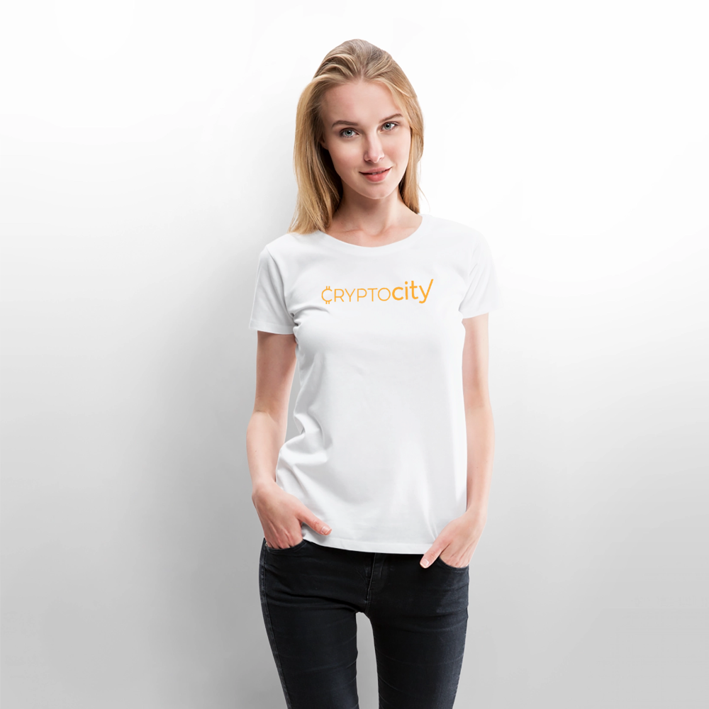 Frauen Premium T-Shirt mit dem klassischen Crypto City Schriftzug - Weiß